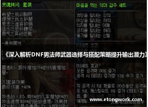《深入解析DNF男法师武器选择与搭配策略提升输出潜力》